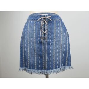 Wonderly Blue Denim Mini Skirt with Lace-Up Front